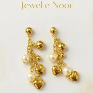 ✨ Gold Heart & Pearl Charm Dangler Earrings